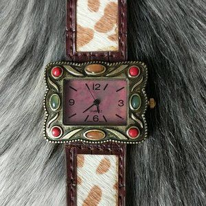 VINTAGE WESTERN COWHIDE Multi Color Stone Watch